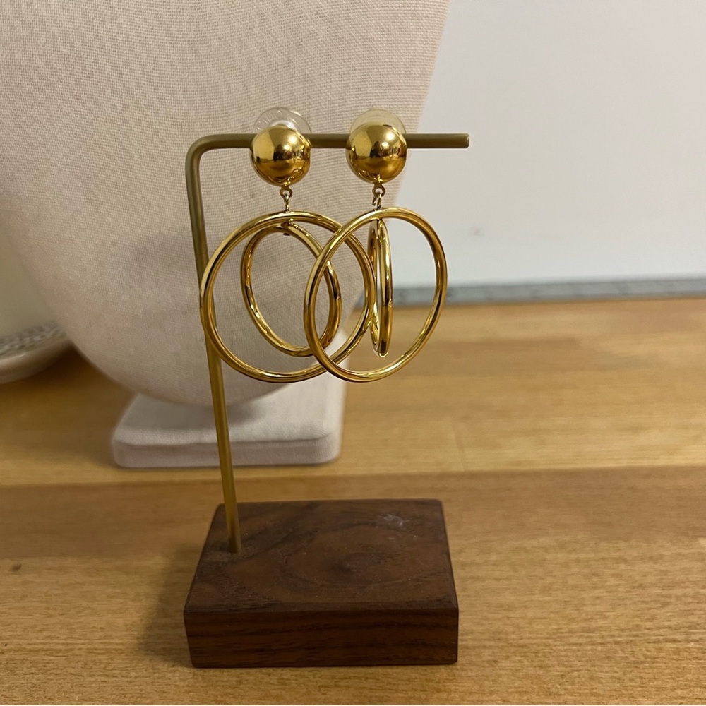 Gold tone circle hoop large dangle 3d earrings with movement